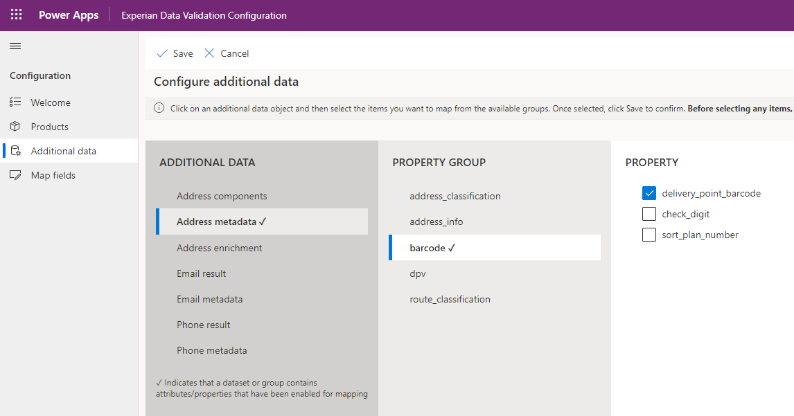 Selecting address metadata