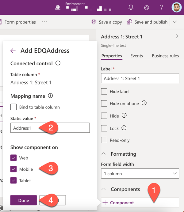 Field properties for an address field