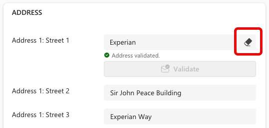 Highlighting Eraser icon for clearing address fields