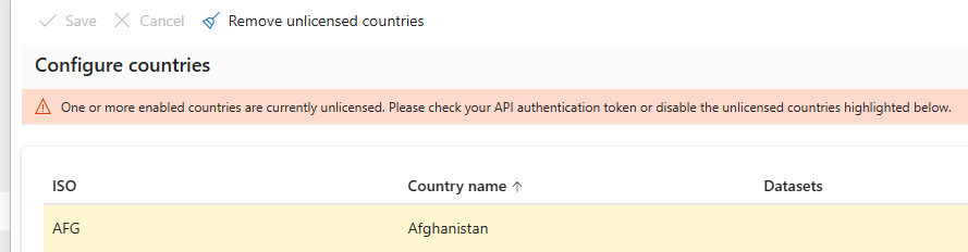 Remove unlicensed countries