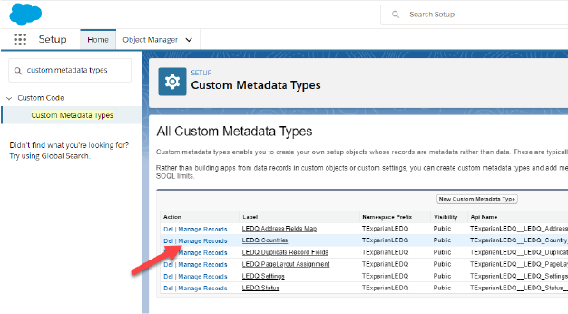 Manage records view