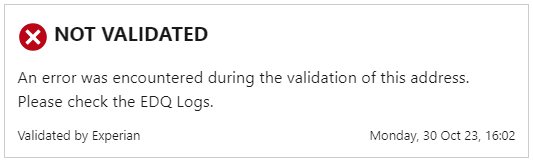 Address not validated due to API error