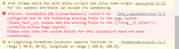 Console error when Touchpoint field missing from Page Layout
