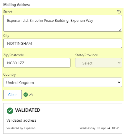 Validated address