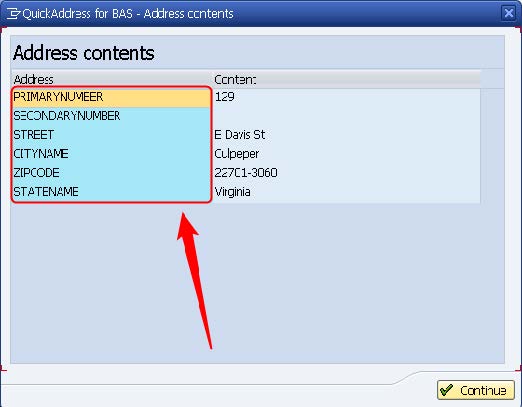 Address mapping popup window - Address content