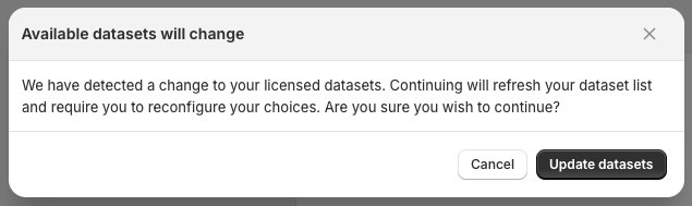Available datasets will change warning